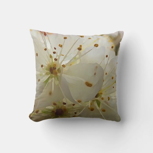 Painterly Wild Plum Blossoms Botanical Art Throw Pillow