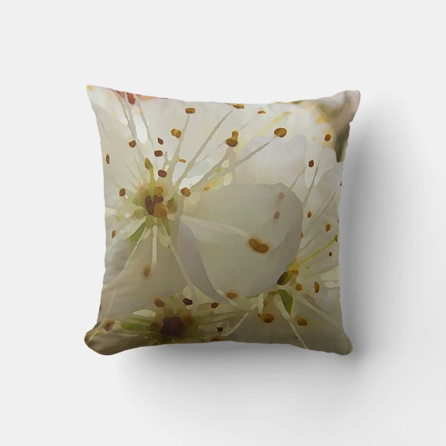 Painterly Wild Plum Blossoms Botanical Art Throw Pillow (Front)