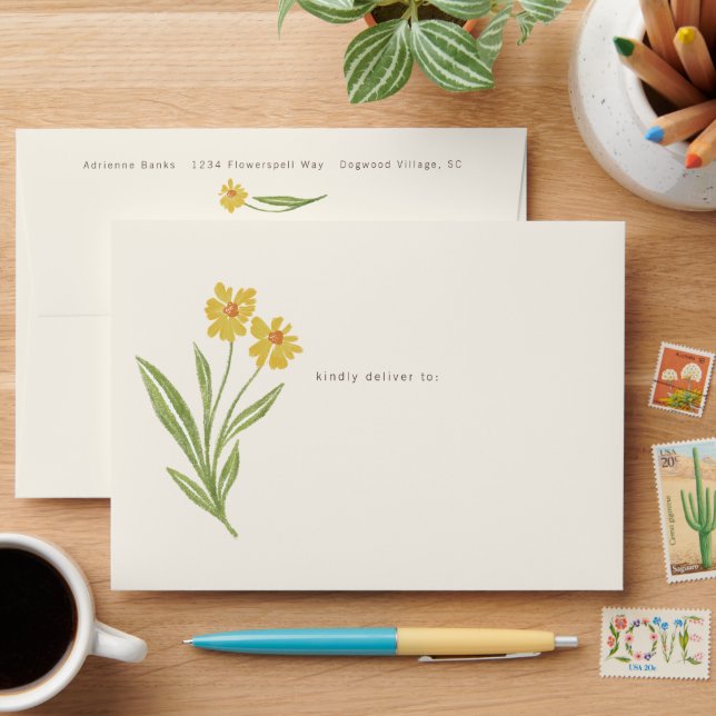 Painterly Yellow Wild Coneflower Envelope (Desk)