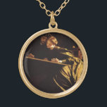 Painter's Honeymoon by Lord Frederic Leighton Gold Plated Necklace<br><div class="desc">The Painter's Honeymoon (1864) by Lord Frederic Leighton is a vintage Victorian Era fine art love and romance portrait painting. A beautiful newlywed couple. The man and woman are on their honeymoon painting together. About the artist: Lord Frederick Leighton (1830-1896) works depicted historical, biblical and classical subject matter. His genre...</div>