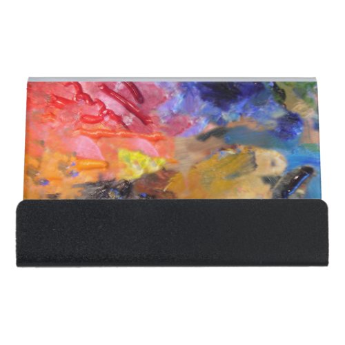 Painters Palette Colorful Paint  Desk Business Card Holder