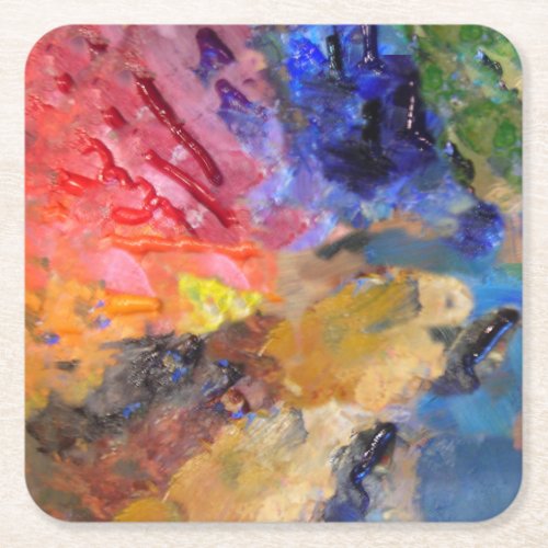 Painters Palette Colorful Paint  Square Paper Coaster