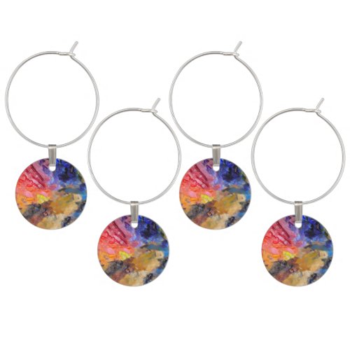 Painters Palette Colorful Paint  Wine Glass Charm