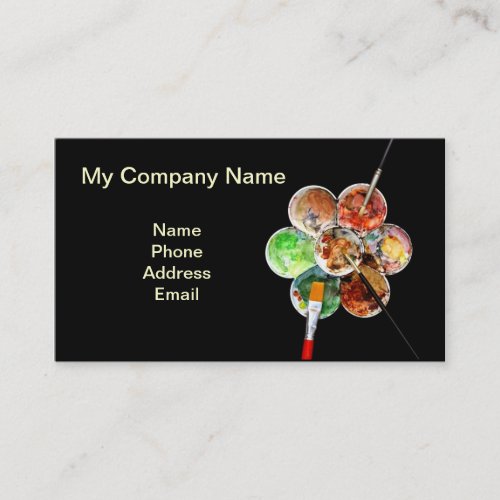 Painter's palette with multiple colors and brushes business cards
