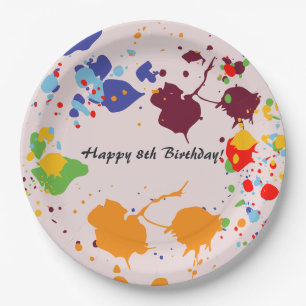 Painting 8th Birthday Party Colorful Splashes Paper Plates