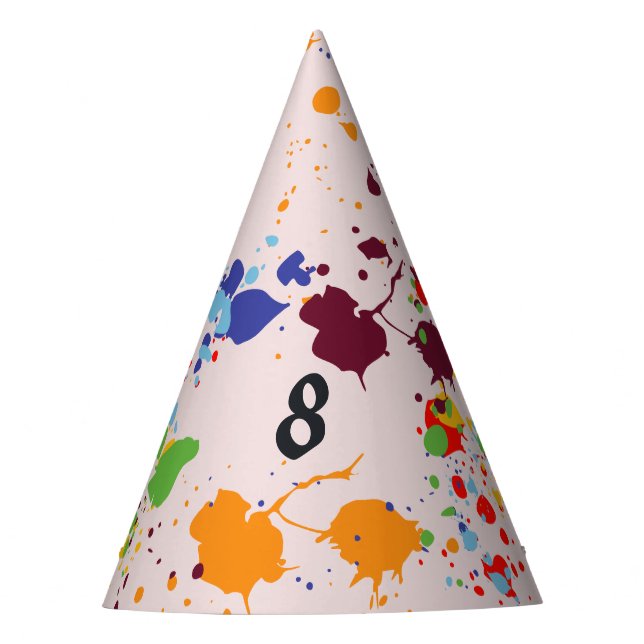 Painting 8th Birthday Party Colorful Splashes Party Hat (Front)