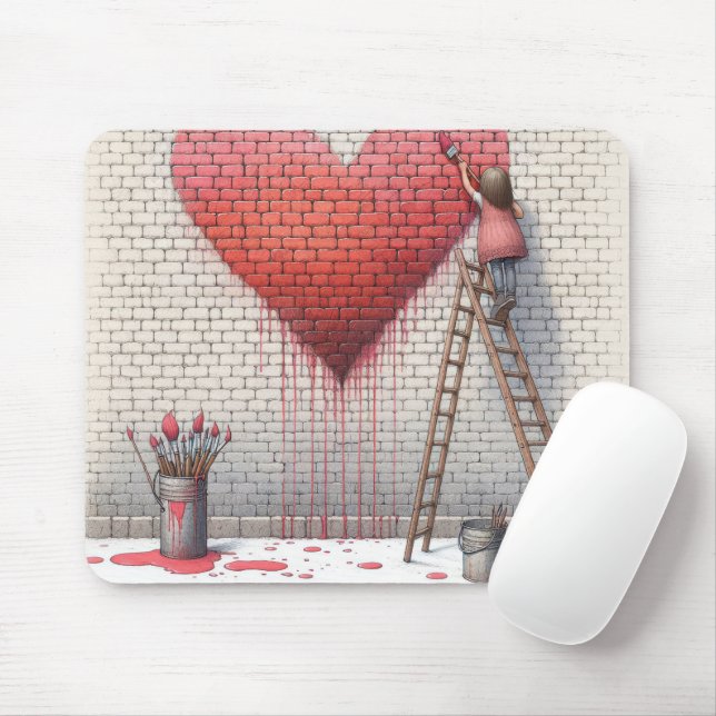 Painting a Heart Mural Mouse Pad (With Mouse)