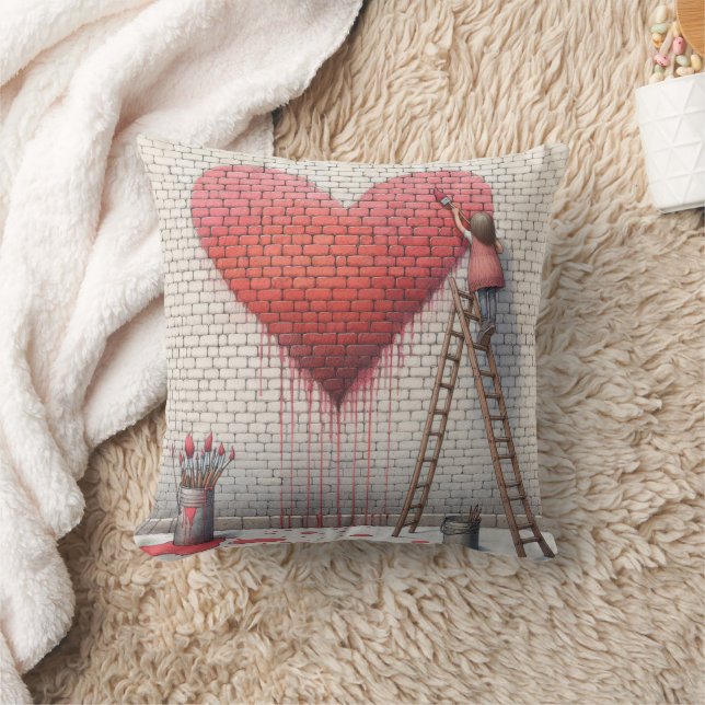 Painting a Heart Mural Throw Pillow (Blanket)