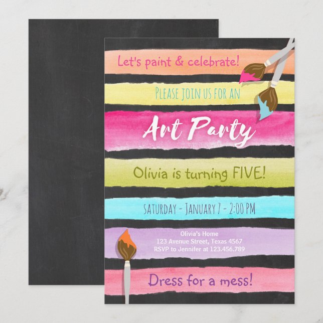 Painting Art Party birthday invitation Chalkboard (Front/Back)
