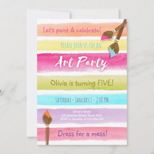Painting Art Party birthday invitation Rainbow