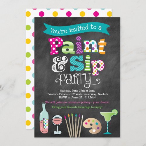 Painting Art Party Chalkboard Style Invitation