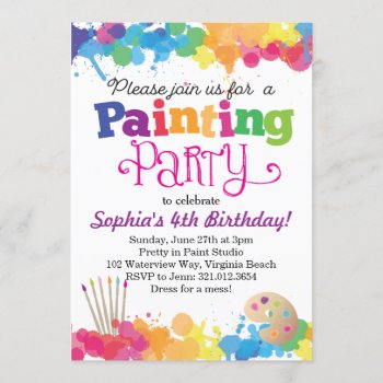 Painting Art Party Colorful Splatters Invitation by modernmaryella at Zazzle
