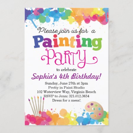 Painting Art Party Colorful Splatters Invitation