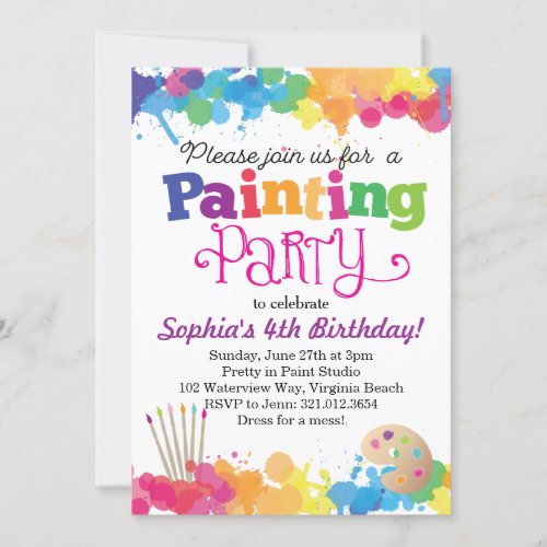 Painting Art Party Colorful Splatters Invitation