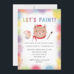 Painting Art Party Kids Birthday Kitty Cat Invitation<br><div class="desc">Cute and colorful birthday party invitation template card featuring rainbow color paints with faux gold glitters around the card with a colorful text that says "LET'S PAINT." There is also a cute cat with red beret hat and scarf, painting palette, and painting brush. The message at the top says "We're...</div>