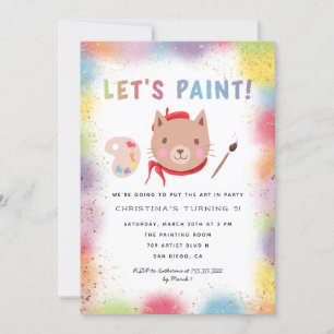 Painting Art Party Kids Birthday Kitty Cat Invitation