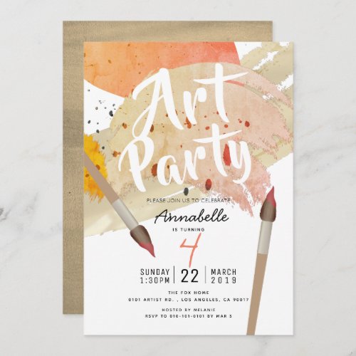 Painting Art Party Modern Chic GIrl Birthday Invitation