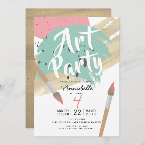 Painting Art Party Modern Stylish GIrl Birthday Invitation