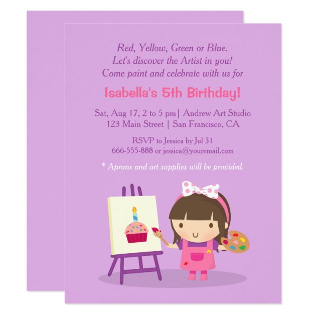 Painting Arts Crafts Birthday Party Invitations