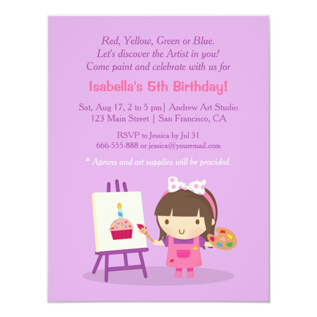 Painting Arts Crafts Birthday Party Invitations