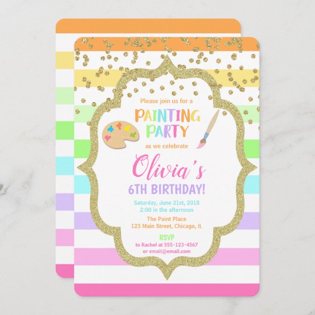 Painting birthday party invitation, Art birthday Invitation (Front/Back)