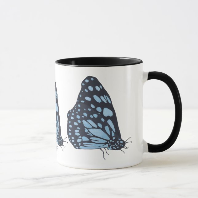 Painting Black Butterfly Blue Spots Custom Mugs (Right)