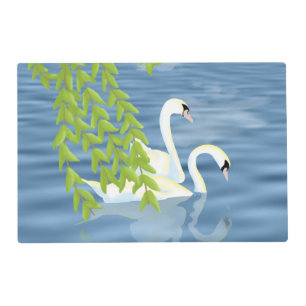 Painting Blue and Green pair of Swans on the lake Placemat