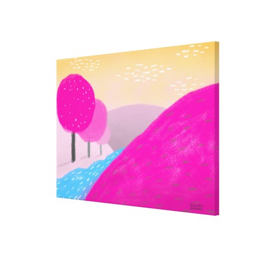 Painting bright pink hills river original art canvas print