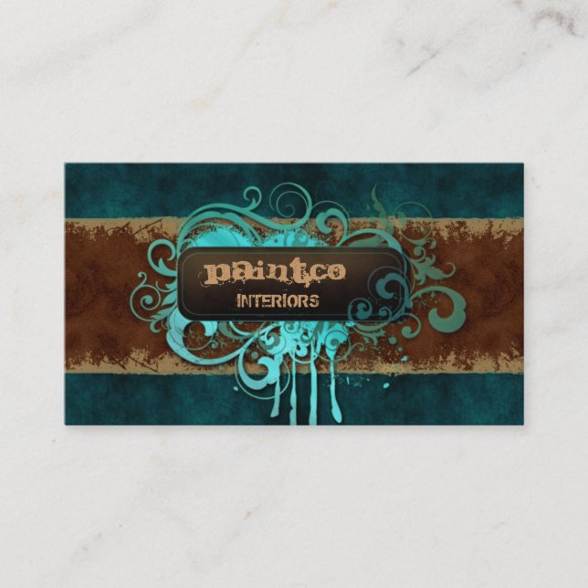 Painting Business Card Suede Blue Swirls (Front)