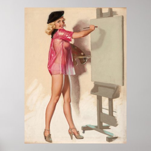 Painting Canvas 1960s Pin_Up Girl Poster