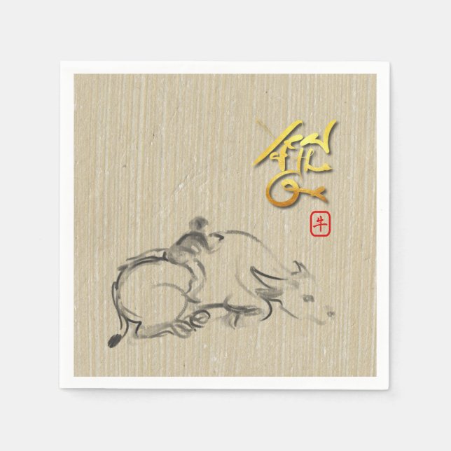 Painting child Water Buffalo Chinese Ox New Year N Napkins (Front)