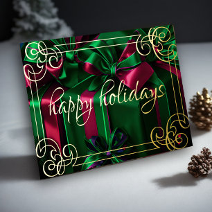 Painting Christmas Gifts Emerald Green Burgundy Holiday Card