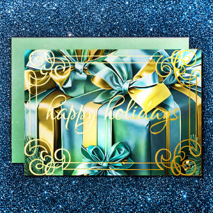 Painting Christmas Gifts Mint Green Blue Foil Holiday Card