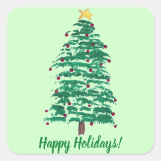 Painting Christmas Tree Happy Holidays Stickers