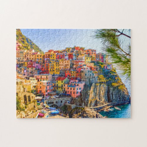 Painting Cinque Terre Liguria Italy Cliff Sea Jigsaw Puzzle