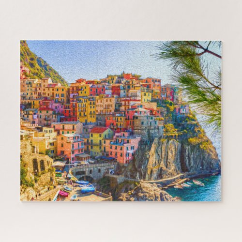 Painting Cinque Terre Liguria Italy Cliff Sea Jigsaw Puzzle