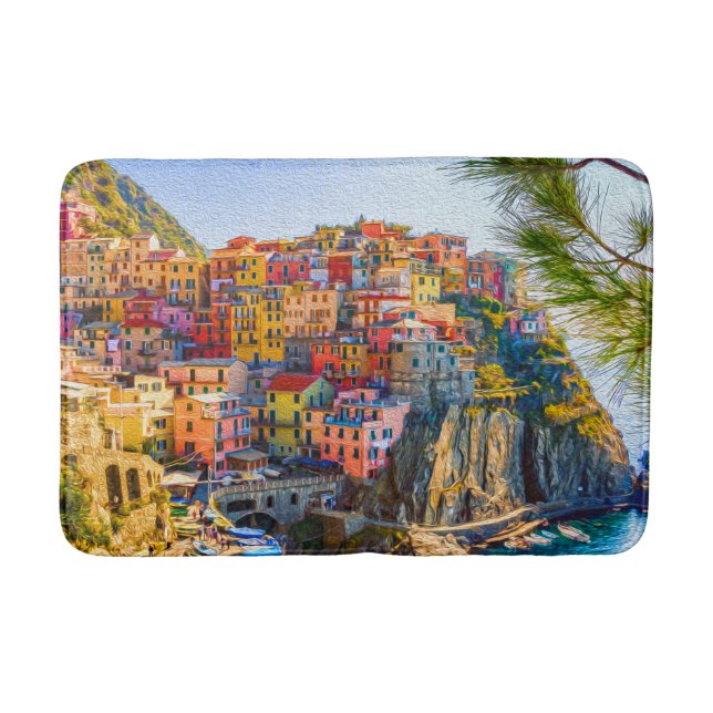 Painting Cinque Terre Liguria Italy Sea Cliff Bath Mat (Front)