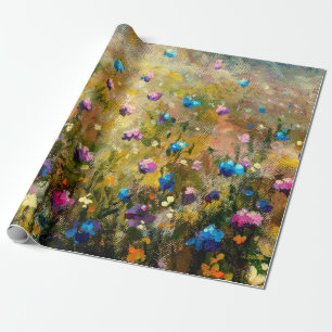painting closeup Beautiful meadow of blue pink fl Wrapping Paper