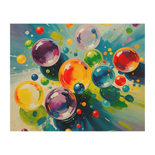 Painting Colored Bubbles Wood Wall Art (Front)