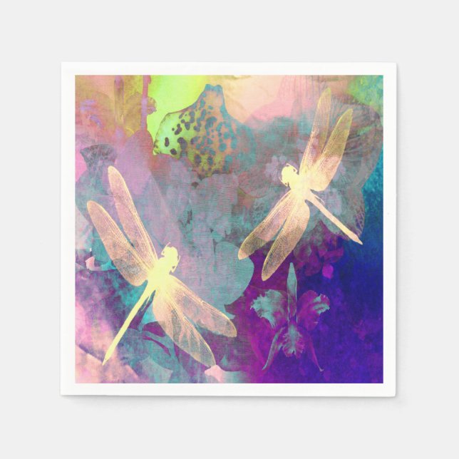Painting Dragonflies & Orchids Paper Napkins (Front)