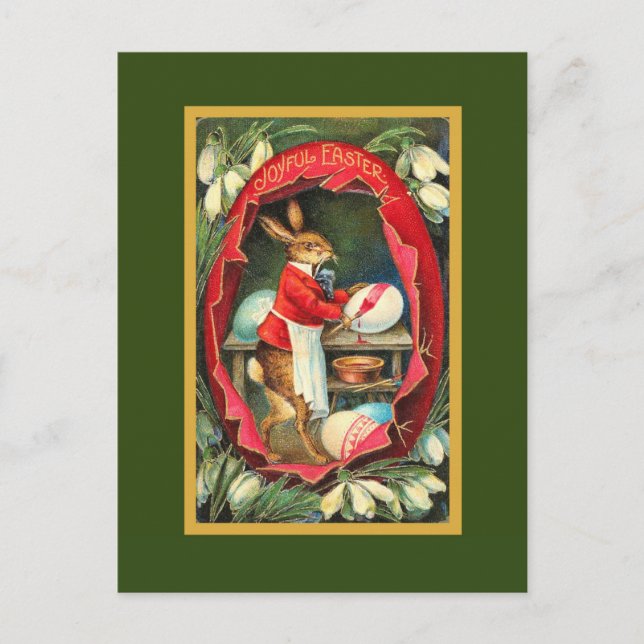Painting Easter Eggs Red Vintage Easter Holiday Postcard (Front)