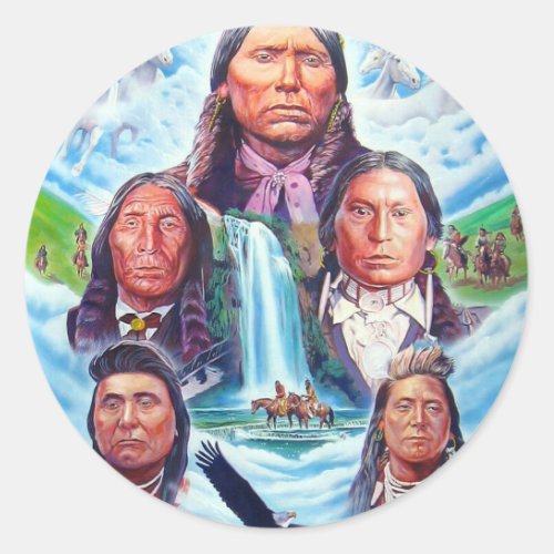 Painting Famous Native Americans Indian Chiefs Classic Round Sticker