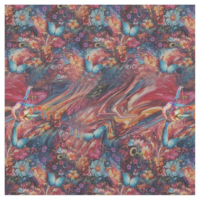 Painting Fantasy Flowers express the joy of nature Fabric (Close Up)
