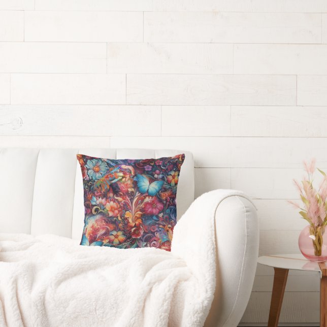 Painting Fantasy Flowers expressing nature Throw Pillow (Couch)