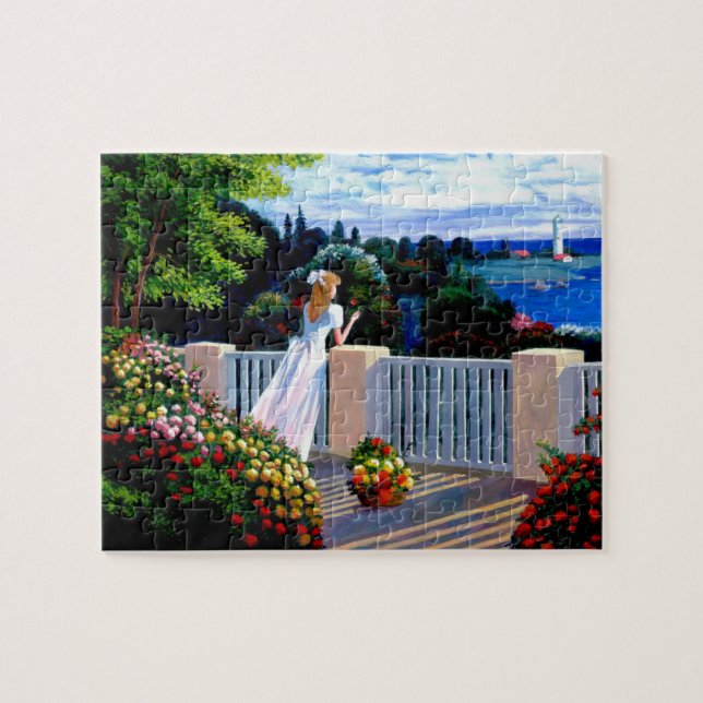 Painting Girl looking over the Mediterranean Sea J Jigsaw Puzzle (Horizontal)
