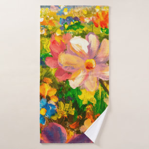 Painting Glade of large colorful wildflowers flowe Bath Towel