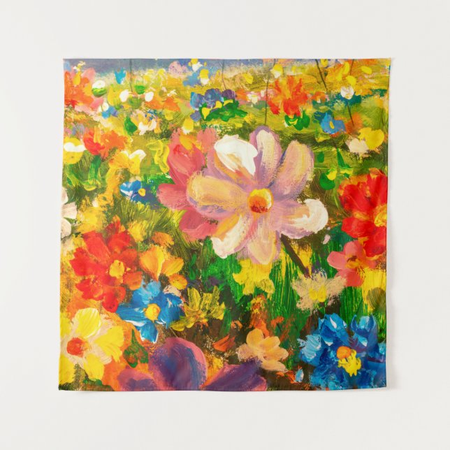 Painting Glade of large colorful wildflowers flowe Tapestry (Front)