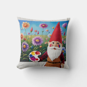 Painting Gnome: Mother's Day Blooms Throw Pillow