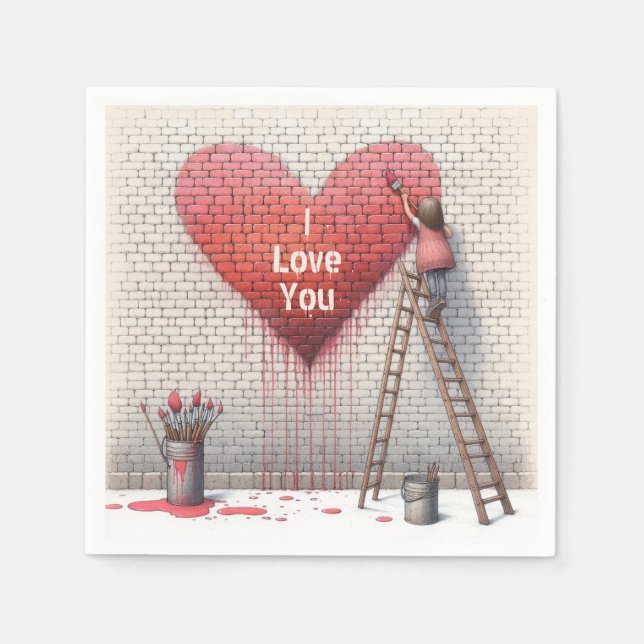 Painting I Love You Heart Mural Napkins (Front)