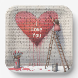 Painting I Love You Heart Mural Paper Plates